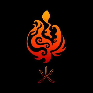 Abstract illustration of element of fire and hieroglyph 'fire' Stock Illustration