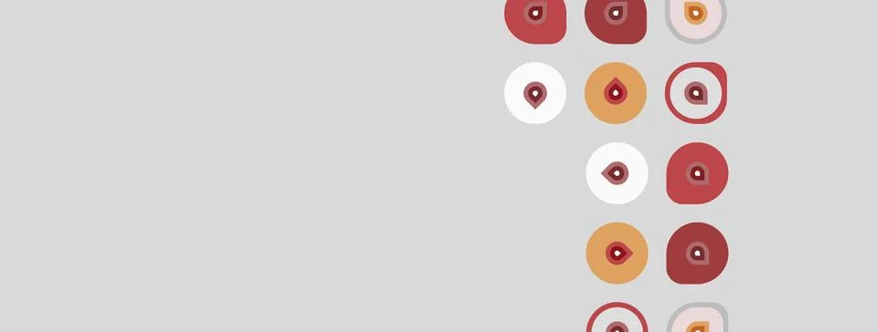 Abstract illustration features rows circles, varying shades red, yellow, whit Stock Illustration