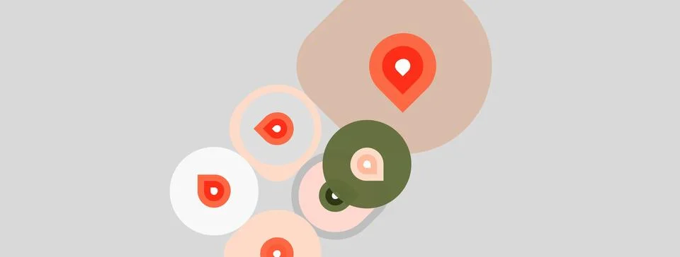Abstract illustration featuring overlapping circles, each containing location 库存插图