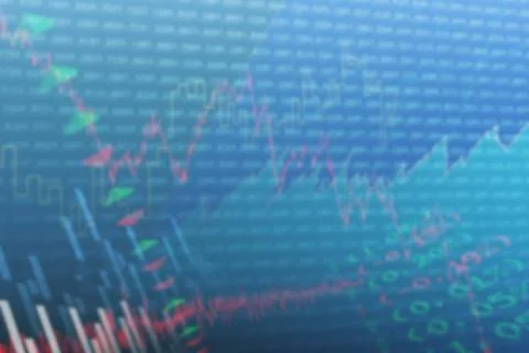 Abstract illustration of financial data processing against blue background Illustrazione stock