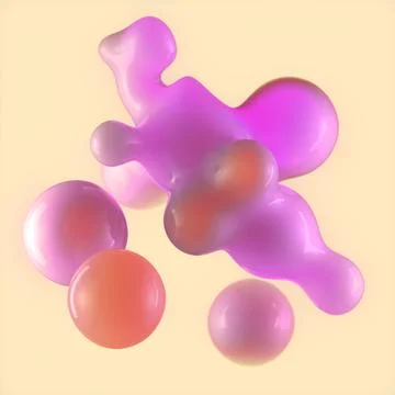 Abstract illustration of floating drops. 3d rendering Illustrazione stock