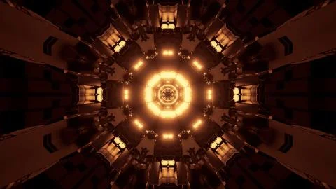 Abstract illustration of a futuristic golden pattern on a dark background Stock Illustration
