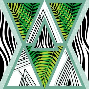 Abstract illustration of geometric triangular shape designs against tropical イラスト素材