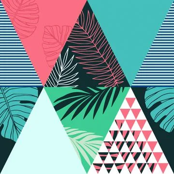Abstract illustration of geometric triangular shape designs against tropical Stock Illustration