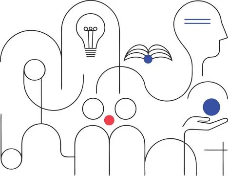 Abstract illustration of human cognitive processes ideas and social network.. Stock Illustration