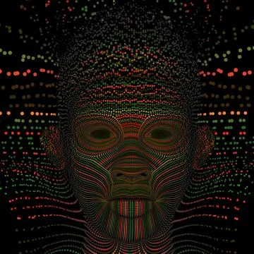 Abstract illustration of a human head in profile made of gold particles and d Stock Illustration