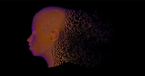 Abstract illustration of a human head in profile made of gold particles and.. Stock Illustration