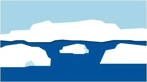 Abstract illustration of icebergs floating in deep blue ocean water Stockillustratie