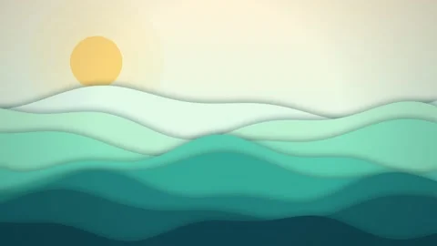 Abstract illustration of layered ocean waves in various shades of blue and .. Stock Footage 346723666