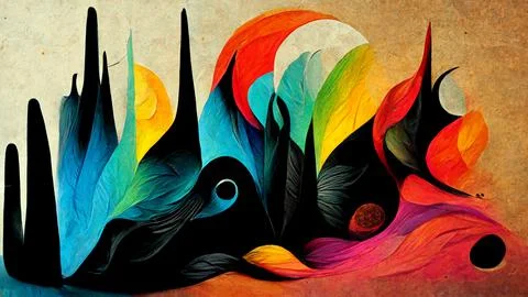 Abstract illustration made of multi colored oil paint on Black Background Stock Illustration
