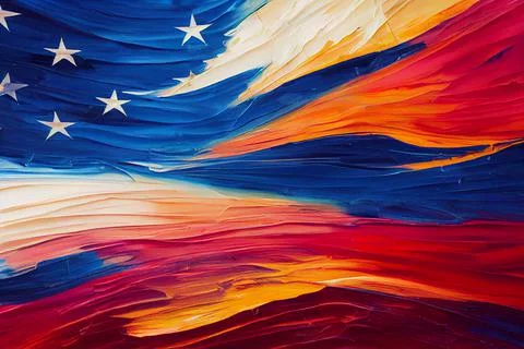 Abstract illustration made of multi colored oil paint on American Flag Stock Illustration