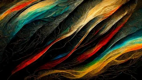 Abstract illustration made of multi colored oil paint on Black Background Stock Illustration
