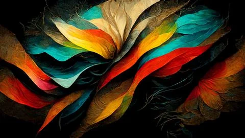Abstract illustration made of multi colored oil paint on Black Background Stock Illustration