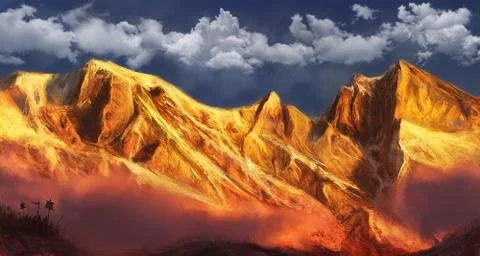 Abstract Illustration of a mountain view under sunset Stock Illustration