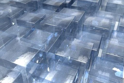 Abstract illustration of multiple 3d square shapes against blue background Illustrazione stock