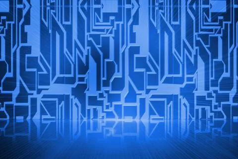 Abstract illustration of multiple abstract shapes over grid lines against blue 스톡 일러스트