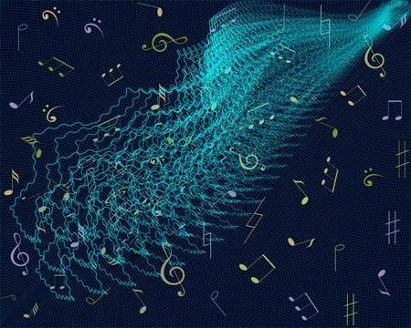 Abstract illustration of musical notes symbolizing broadcasting and sound tra Stock Illustration