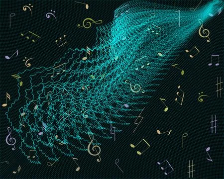 Abstract illustration of musical notes symbolizing broadcasting and sound tra Stock Illustration