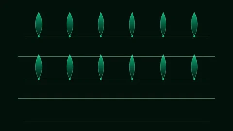 Abstract illustration of rhythmic green leaf shapes on dark background Video stock 338310811