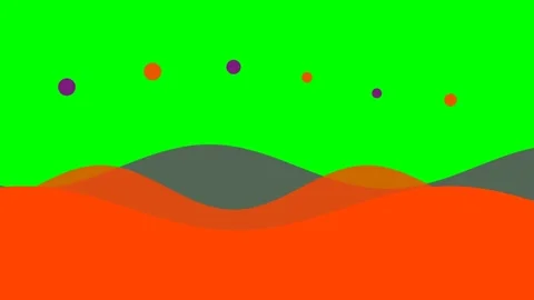 Abstract illustration of rolling orange dunes under a vibrant green sky Stock Footage 340266935