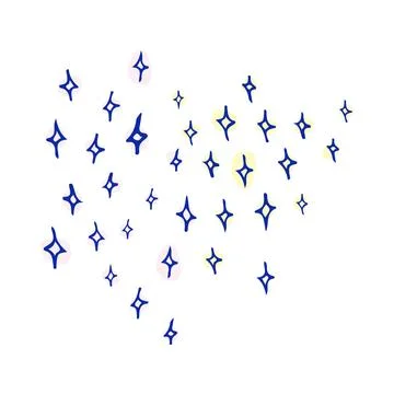 Abstract illustration of scattered blue and yellow stars on a white background Stock Illustration