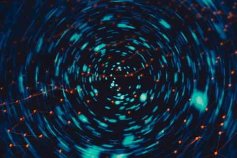 Abstract illustration of spinning dot sci-fi modern technology deep space tec Stock Illustration