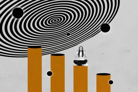 Abstract illustration with spiral pattern and floating shapes Stock Photos