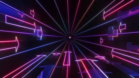 Abstract image of arrows facing forward neon lights.,The dedication to the ob Illustrazione stock