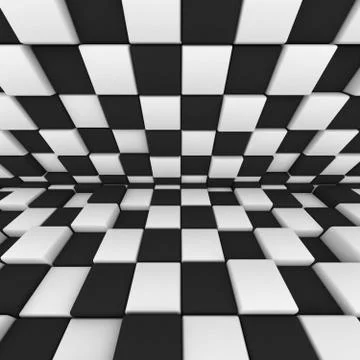 Abstract image: black and white cubes 3D illustration Stock Illustration