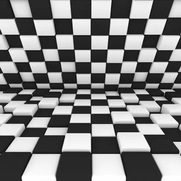 Abstract image: black and white cubes 3D illustration Stock Illustration