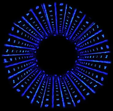 An abstract image of a blue backlit glowing illuminated computer keyboard tha Stock Photos