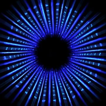 An abstract image of a blue backlit glowing illuminated computer keyboard tha Stock Photos