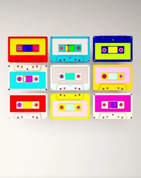 Abstract image of cassettes floating randomly in space. Retro minimalism fr.. Stock Illustration