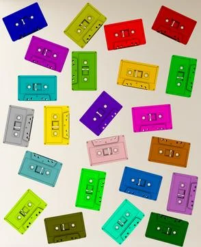 Abstract image of cassettes floating randomly in space. Retro minimalism fr.. 写真素材