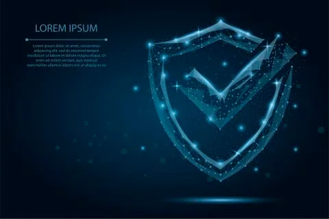 Abstract image of a Check mark on shield consisting of points, lines, and shapes Ilustração Stock