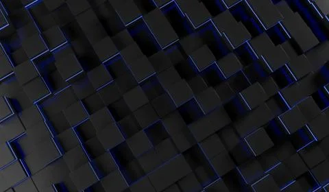 Abstract image of cubes background in blue light.3D rendering illustration Ilustración de archivo
