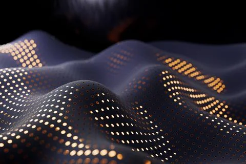 Abstract image of a dark, wavy surface with glowing dots Illustrazione stock