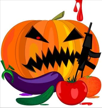 Abstract image of evil Halloween pumpkin and vegetables Stock Illustration