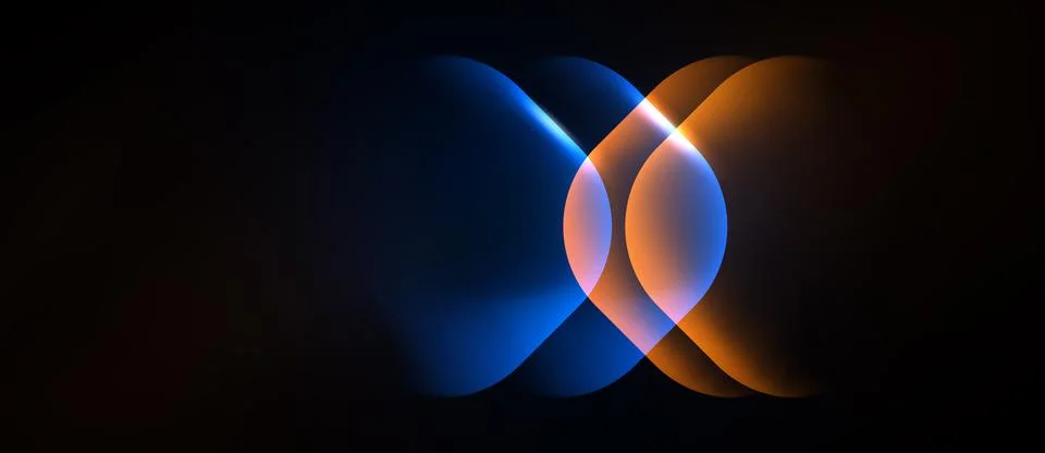 Abstract image features blurred orange, blue light shapes overlapping dark Stock Illustration