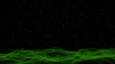 Abstract image featuring a green waveform with particles on a black background Stock Footage 280530485