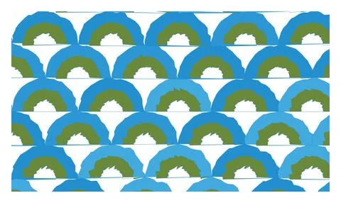 Abstract image featuring rows of blue and green arc shapes against white ba.. Stock Illustration