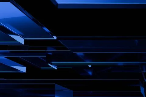 Abstract image featuring sharp, reflective blue glass-like rectangles layer.. Stock Illustration