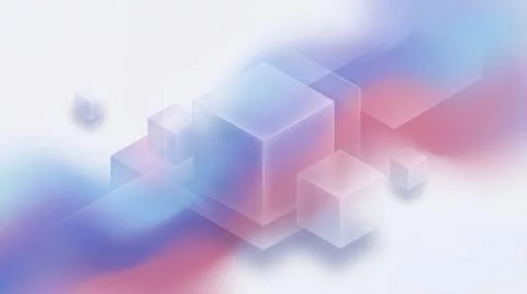 Abstract image of floating translucent cubes in a soft gradient of blue, pu.. Stock Illustration