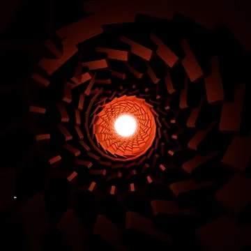 Abstract image of a funnel of red rectangles in motion on a black background. Stock Illustration