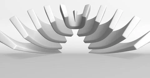 Abstract image in gray tones of a room with geometric symmetrical objects. .. Stock Illustration