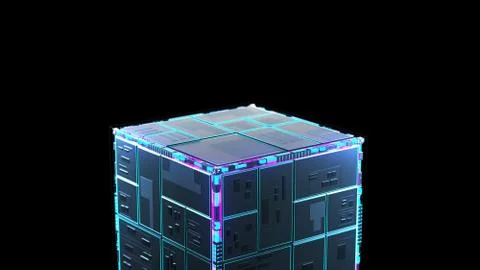 Abstract image of information flow. technology cube for providing information Illustration