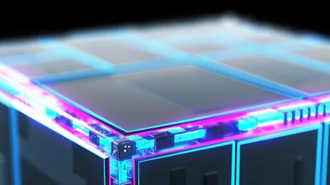 Abstract image of information flow. technology cube for providing information Illustration