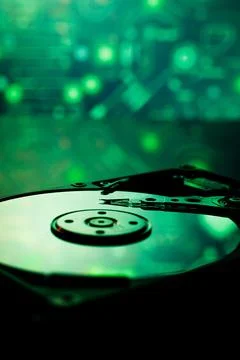 The abstract image of inside of hard disk drive. The concept of data, hardwar Stock Photos