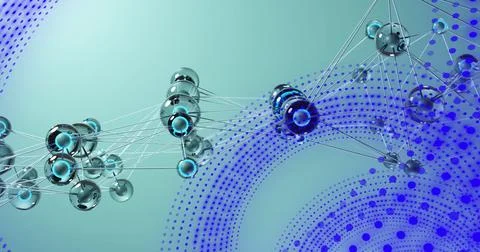 Abstract image of interconnected nodes and blue dots forming network Foto stock