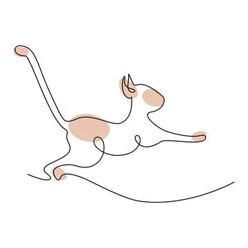Abstract image of a jumping cat drawn in one continuous line with colorful spots Stock Illustration